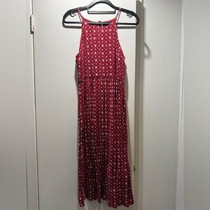 LOFT burgundy Dress with White Geometric Print